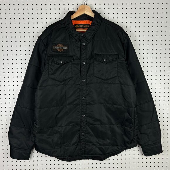 Harley Davidson Motorcycle Jacket XL Puffer Quilted Black Chore Riding Lined - Picture 1 of 10